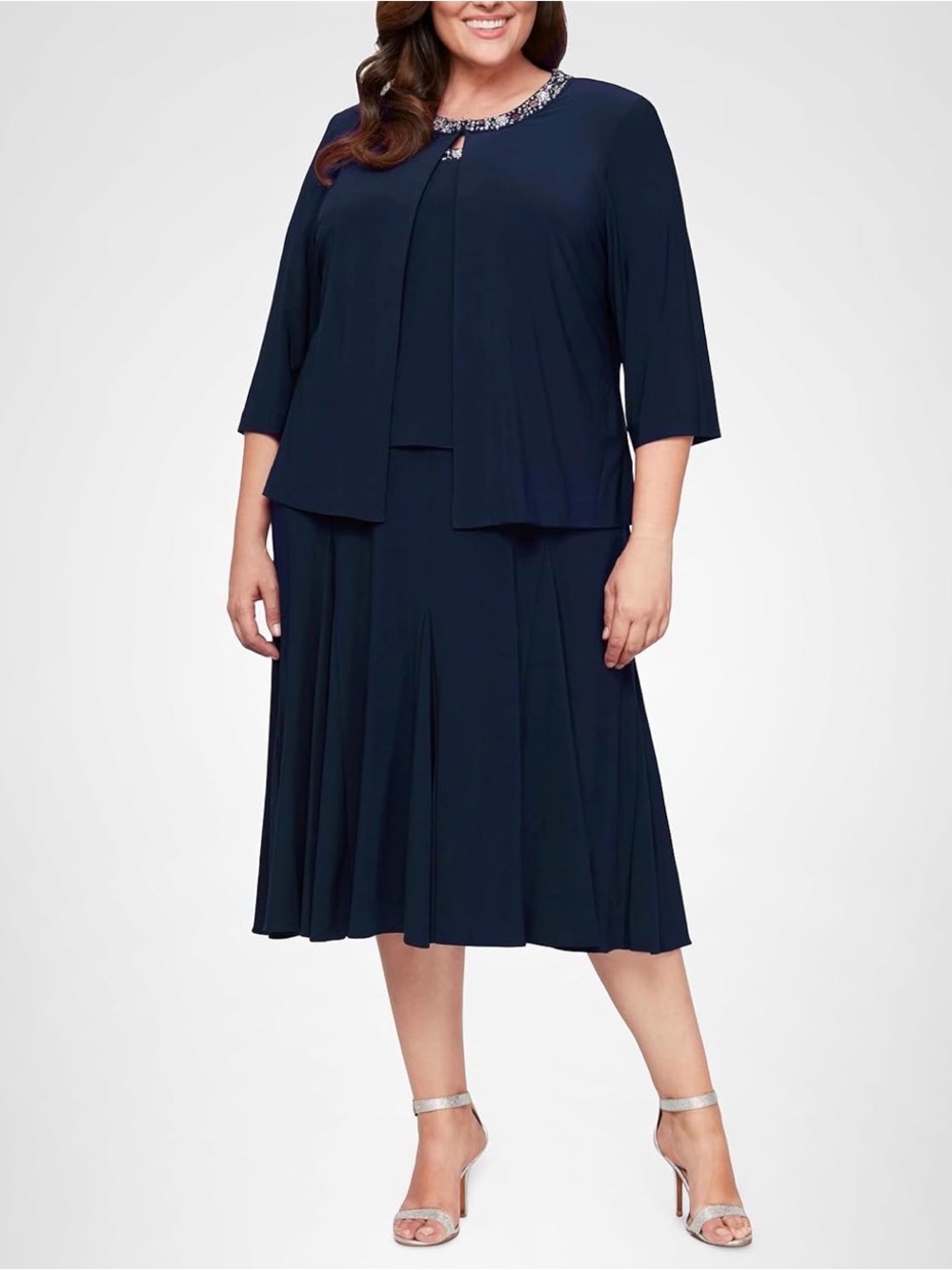Alex Evenings Plus Size Navy Pleated Skirt with Matching Jacket
